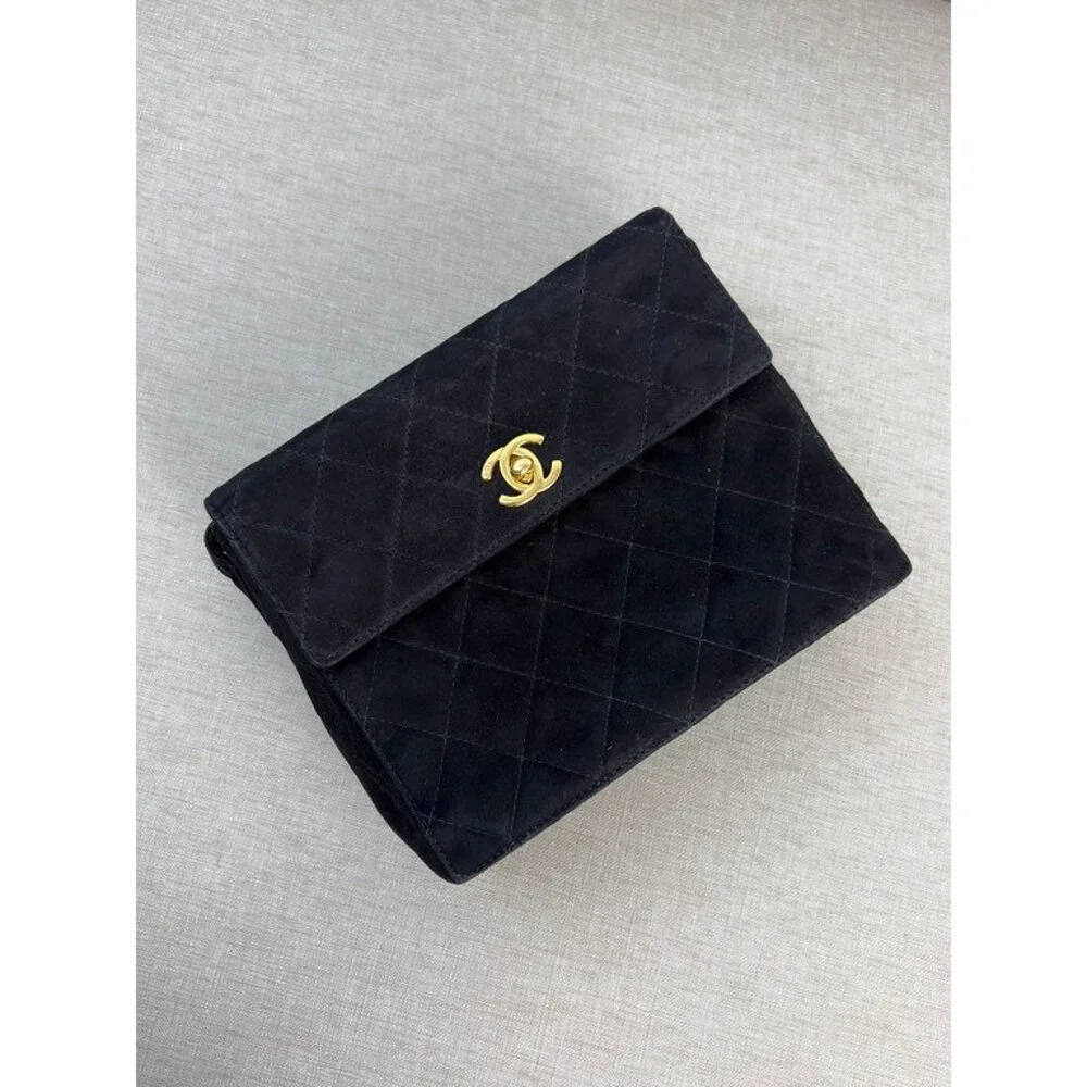 CHANEL Black Suede Vintage Vanity Shoulder Bag 24K GHW